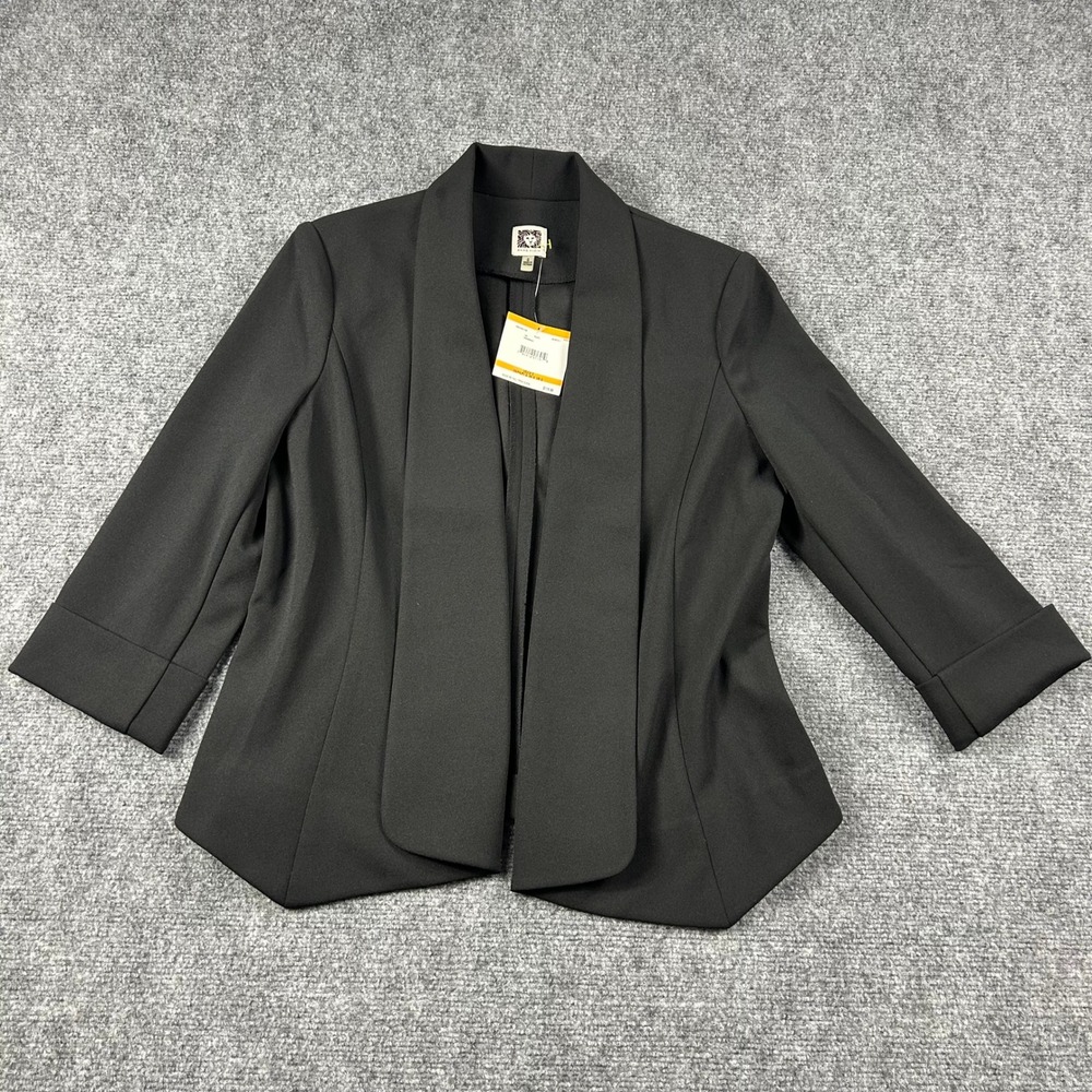 Anne Klein Blazer Womens Small Black Open‎ Shawl Collar 3/4 Sleeve Professional